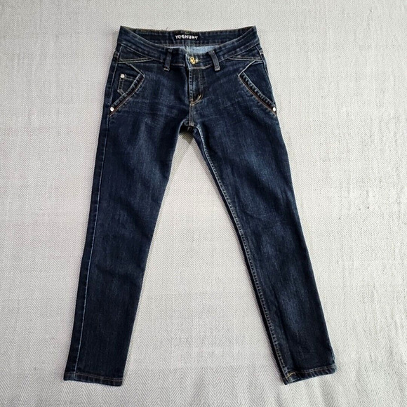 Yoghurt Jeans Women's 16P W32 L28 Dark Wash Blue Tapered Leg Woven Slash Pockets - Picture 1 of 16